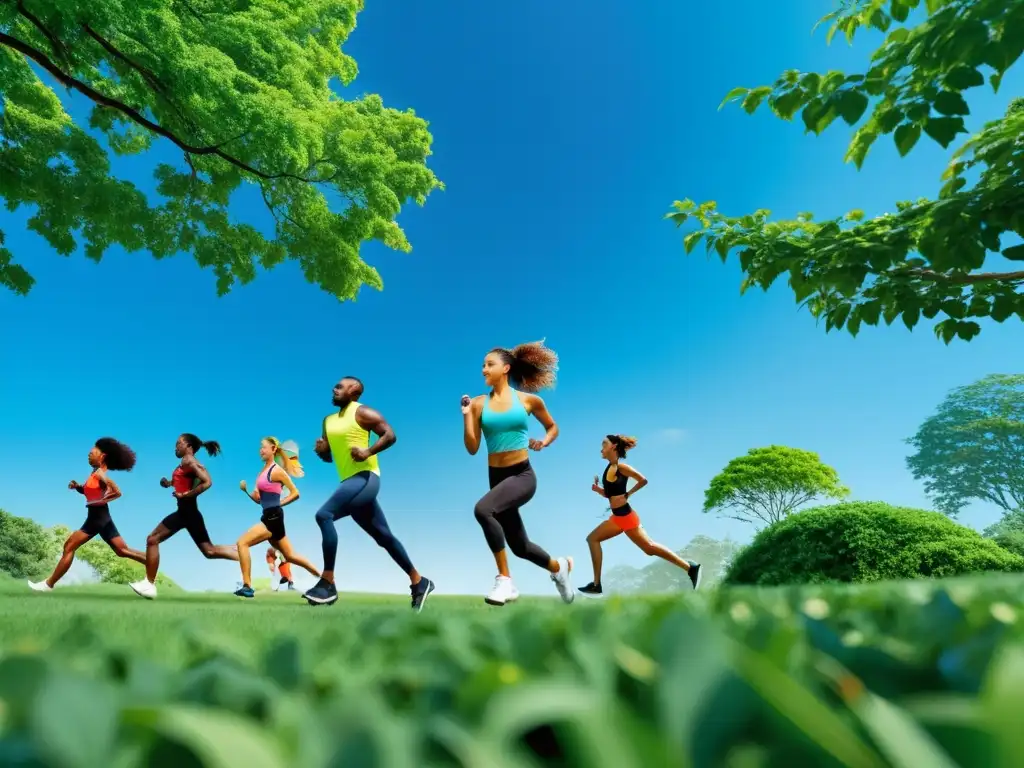 Actividades saludables en parque: 8k imagen vibrante Grupo diverso haciendo ejercicio al aire libre en un parque, transmitiendo vitalidad y bienestar con estrategias personalizadas sistema inmunitario