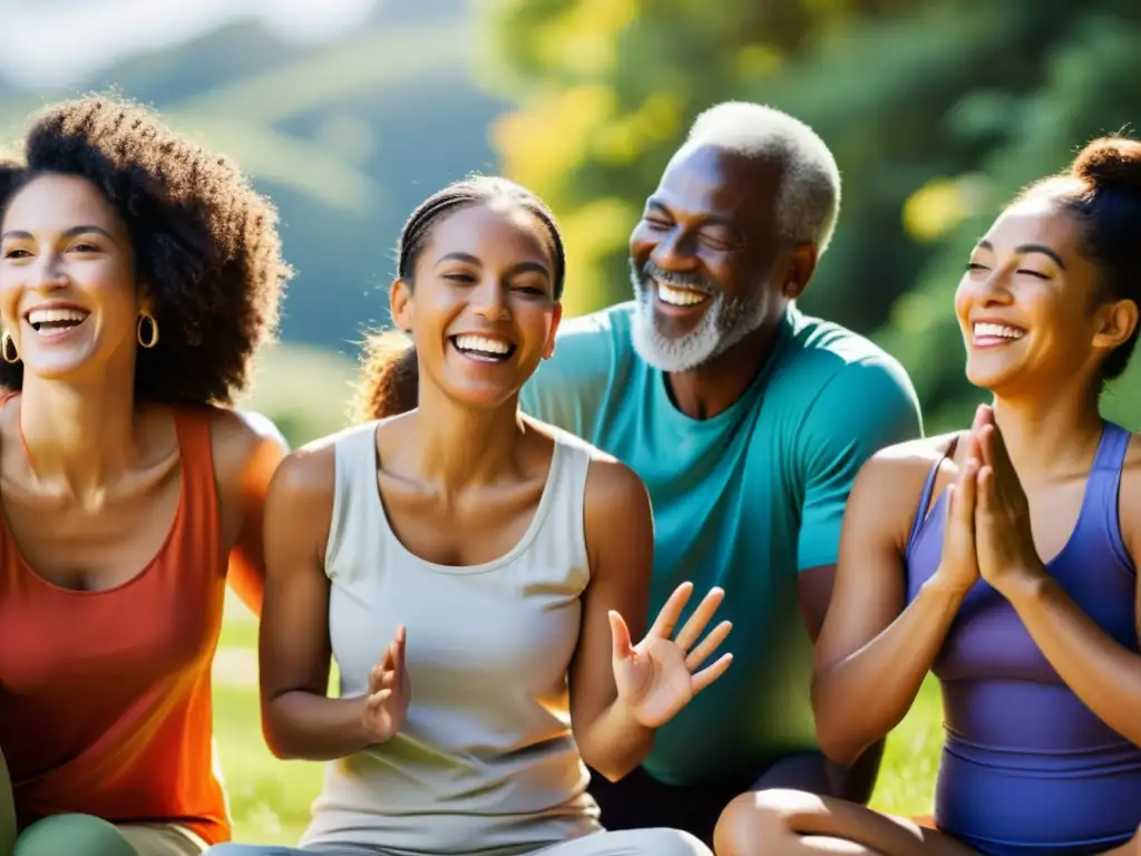 Comunidad vibrante: diversidad y alegría al aire libre Grupo diverso disfrutando juntos al aire libre, transmitiendo alegría y vitalidad