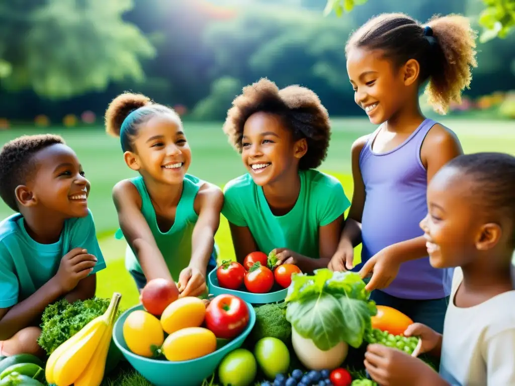 Niños felices disfrutando de actividades saludables al aire libre Un grupo diverso de niños disfruta de actividades al aire libre, promoviendo la importancia del sistema inmunológico en niños