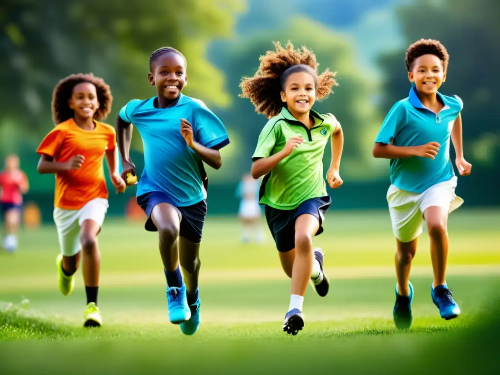 Juventud activa: diversión al aire libre para una vida saludable Grupo diverso de niños y adolescentes disfrutando de actividades al aire libre, transmitiendo vitalidad y bienestar físico