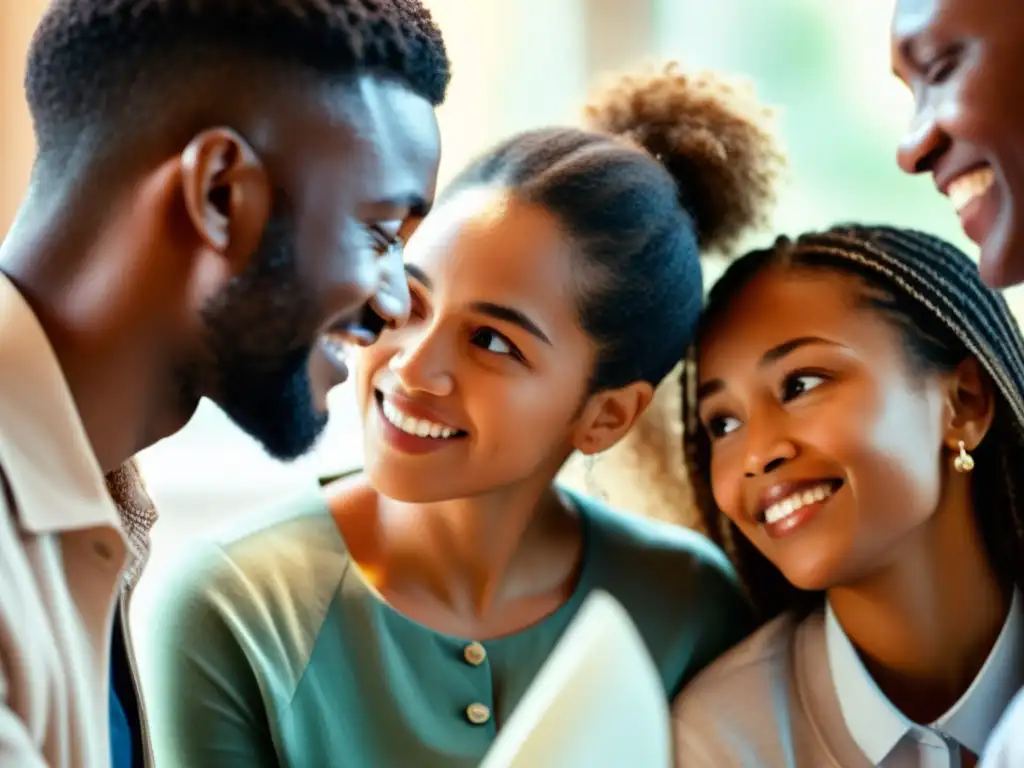 Círculo de apoyo: Conversación sobre alergias y cobertura médica Un grupo diverso de personas conversa animadamente en un ambiente acogedor sobre el mejor plan de salud para alergias