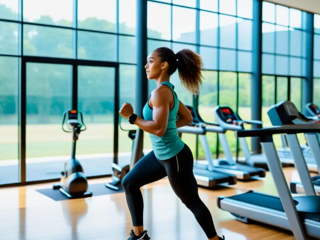 Ejercicio en Gimnasio Moderno: Vitalidad y Determinación Un grupo diverso de personas realizando ejercicios en un gimnasio moderno con luz natural
