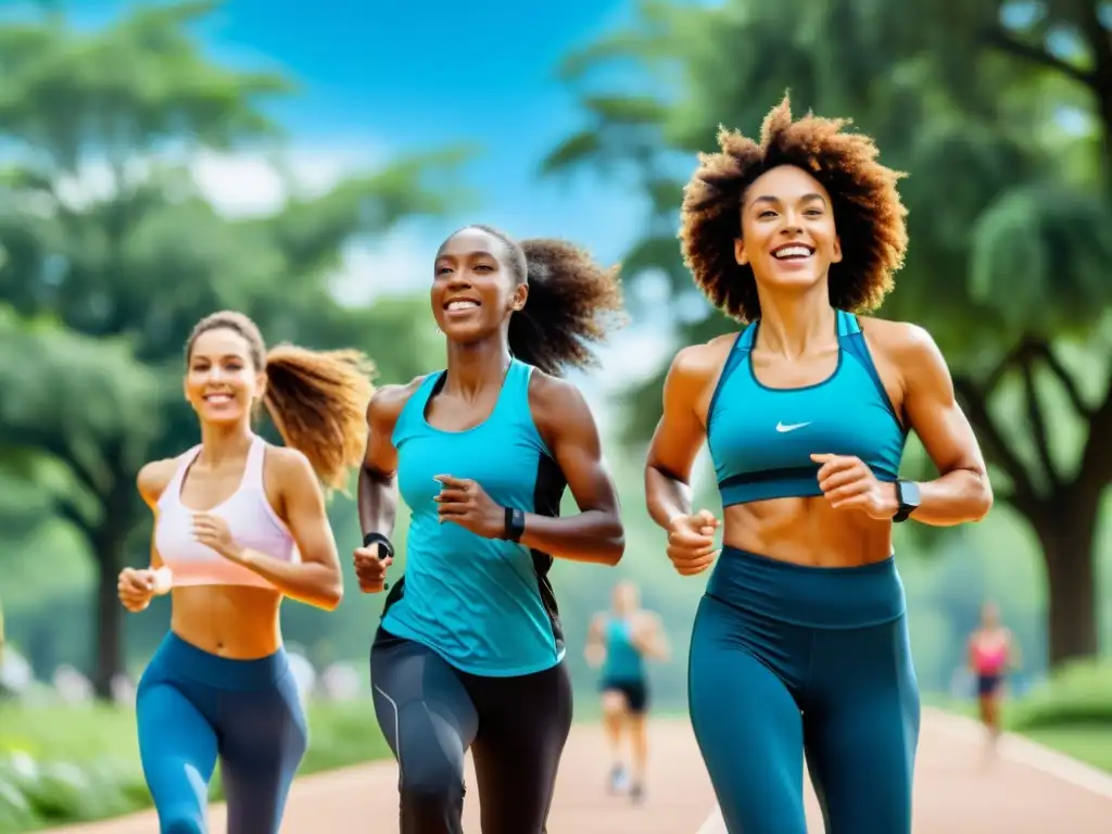 Fitness en el parque: diversidad y vitalidad al aire libre Un grupo diverso de personas disfruta de planes de entrenamiento salud inmunológica al aire libre en un parque, en un día soleado y vibrante