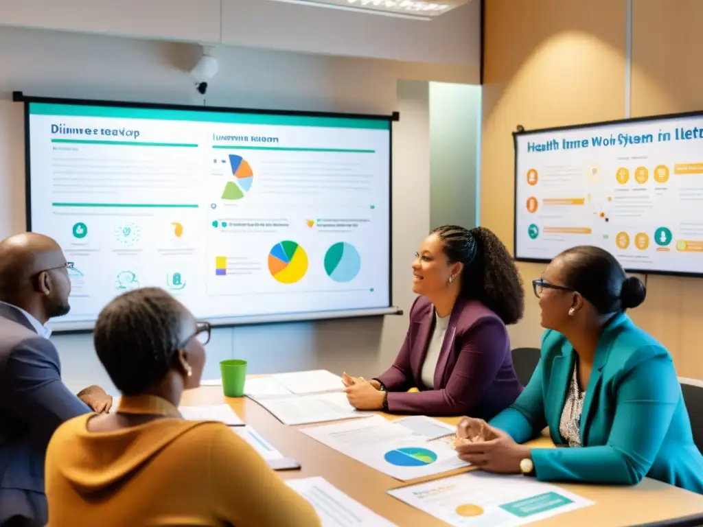 Taller de salud: aprendizaje activo sobre el sistema inmunológico Grupo diverso en taller de alfabetización en salud sistema inmunológico, aprendiendo y colaborando en un ambiente luminoso y acogedor