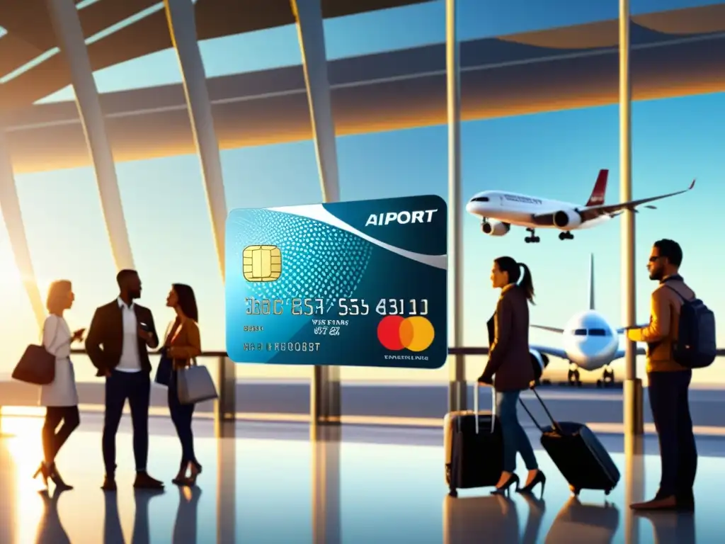 Viajeros con seguro médico internacional en el aeropuerto Grupo de viajeros con seguros de salud internacionales mejor cobertura, preparándose para un vuelo, con tarjetas de seguro en mano