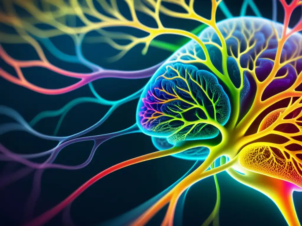 Una ilustración detallada muestra la compleja red de vías neurales en el cerebro humano, destacando la respuesta al estrés