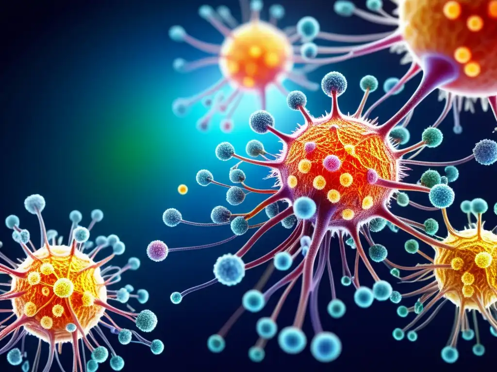 Vibrante sistema inmunológico: T cells y anticuerpos en acción Una ilustración detallada y realista del sistema inmunológico combatiendo patógenos, transmitiendo fuerza y vitalidad