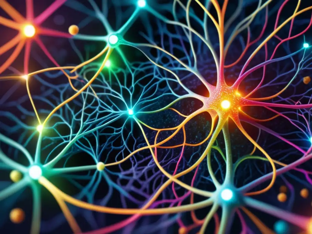 Ilustración digital: Neuronas y células inmunes en autismo Una ilustración digital detallada muestra una red de coloridos neuronas entrelazadas con vibrantes células inmunes, destacando el vínculo entre autismo y sistema inmunológico en la investigación