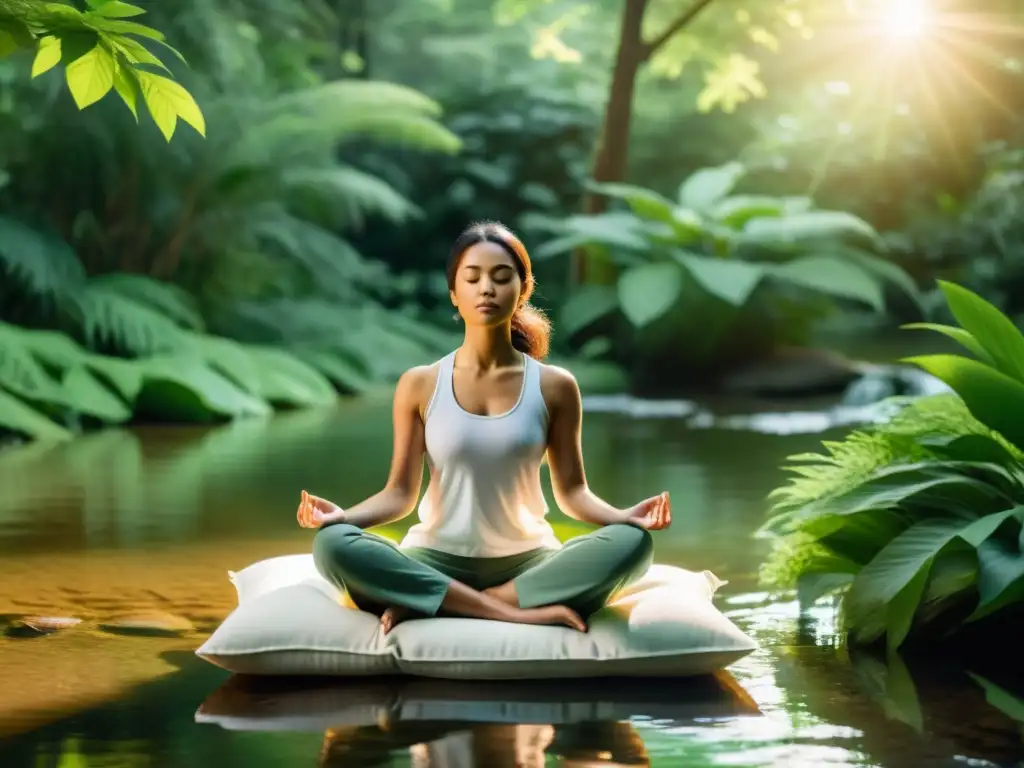 Meditación serena en la naturaleza Una ilustración moderna y serena de meditación en la naturaleza