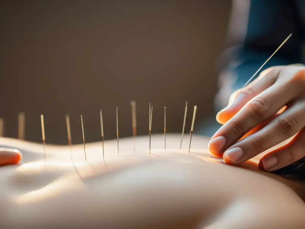 Acupuntura de precisión en ambiente sereno Imagen de acupuntura para fortalecer sistema inmunológico, con precisión y calma en la sala de tratamiento