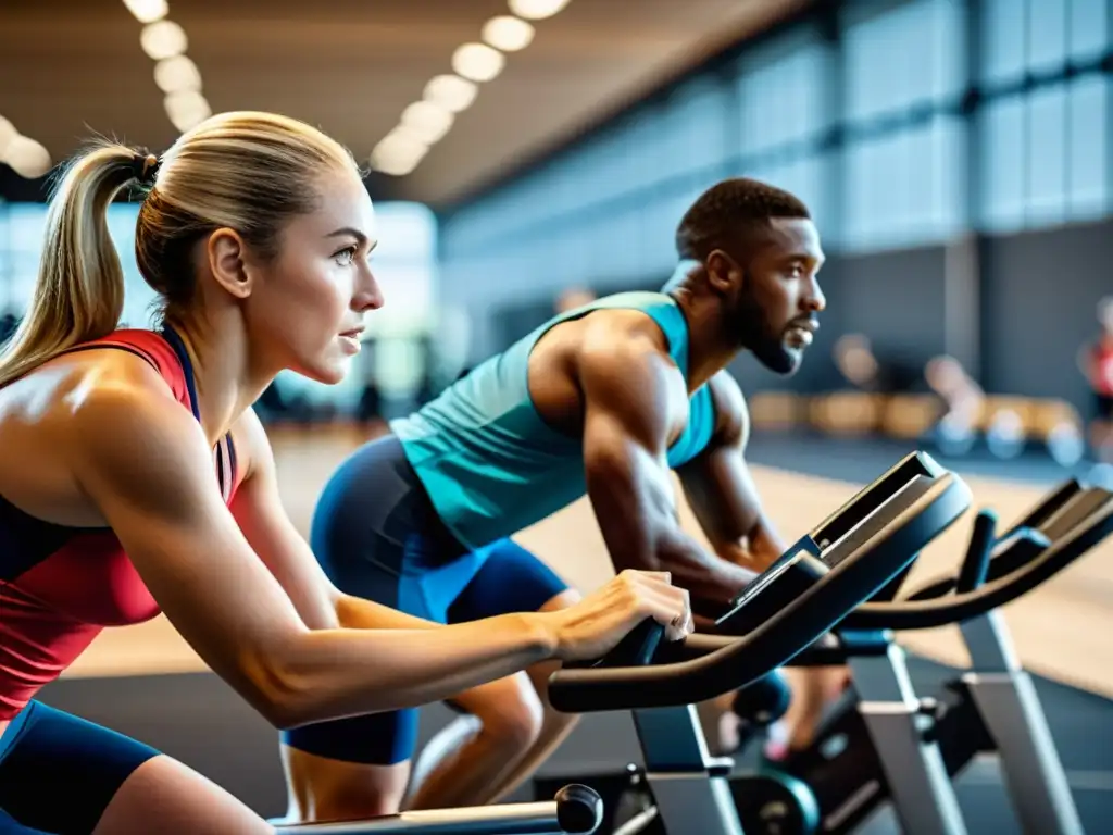 Atletas entrenando y nutriéndose para un rendimiento óptimo Imagen de atletas diversos entrenando en un centro deportivo avanzado, consumiendo alimentos y suplementos para fortalecer el sistema inmune