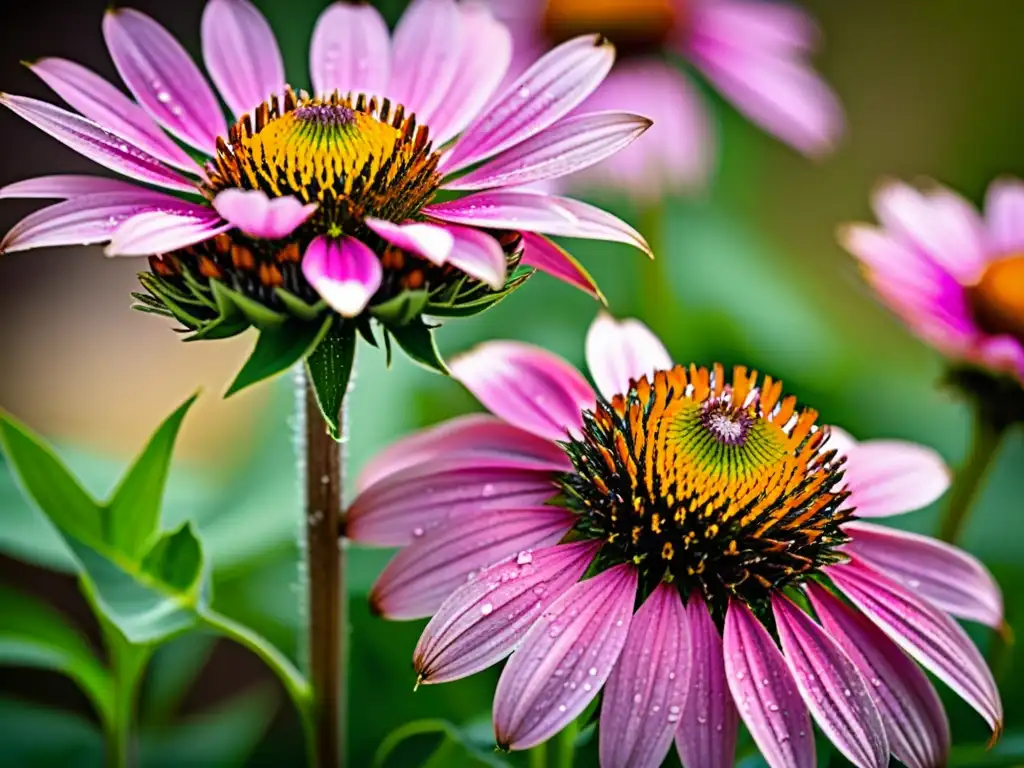 Frescura y belleza: Detalles de coneflowers púrpuras en alta resolución Imagen de coneflowers morados en plena floración, destacando sus detalles y frescura