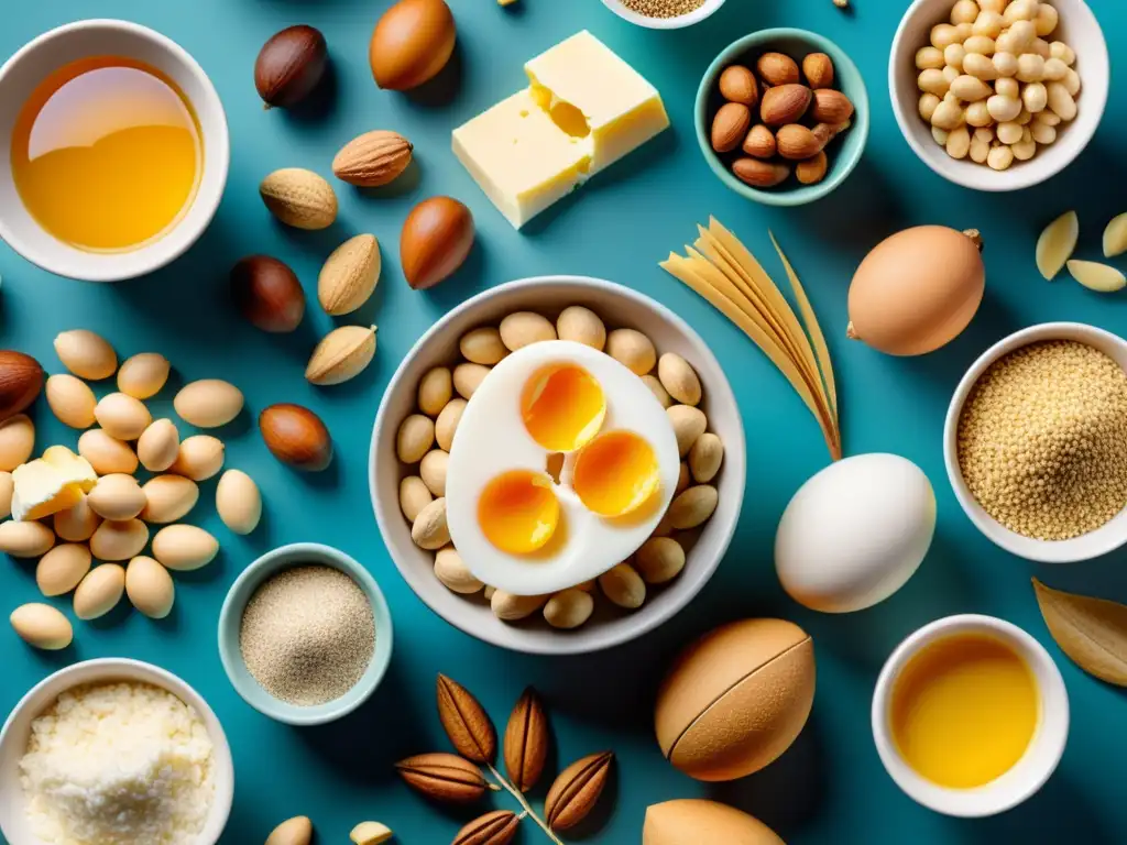 Detalles 8k de alimentos comunes con alérgenos ocultos Una imagen 8k detallada muestra alimentos comunes y alérgenos ocultos que debilitan el sistema inmunológico, resaltando su importancia