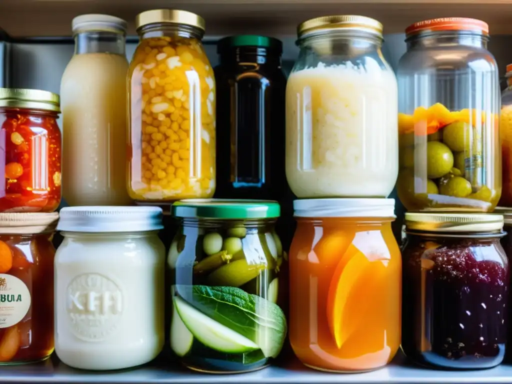 Deléitate con la diversidad y riqueza de alimentos fermentados Una imagen detallada de alimentos fermentados de diferentes culturas, resaltando beneficios probióticos de alimentos fermentados