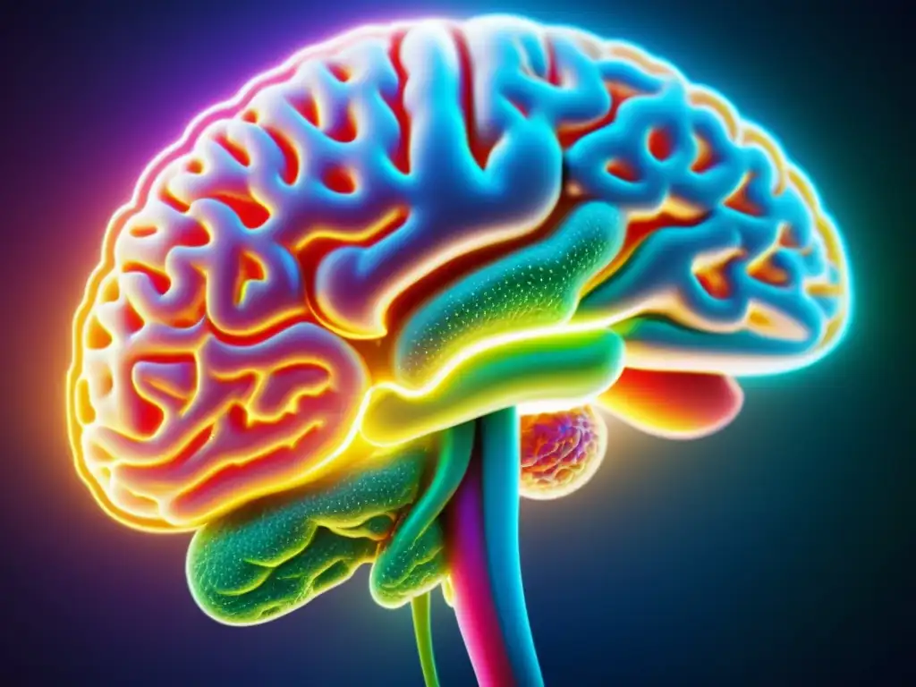 Increíble red neural humana: complejidad y vitalidad Una imagen detallada de un cerebro humano con conexiones neuronales vibrantes, representa la relación entre estrés y resfriados