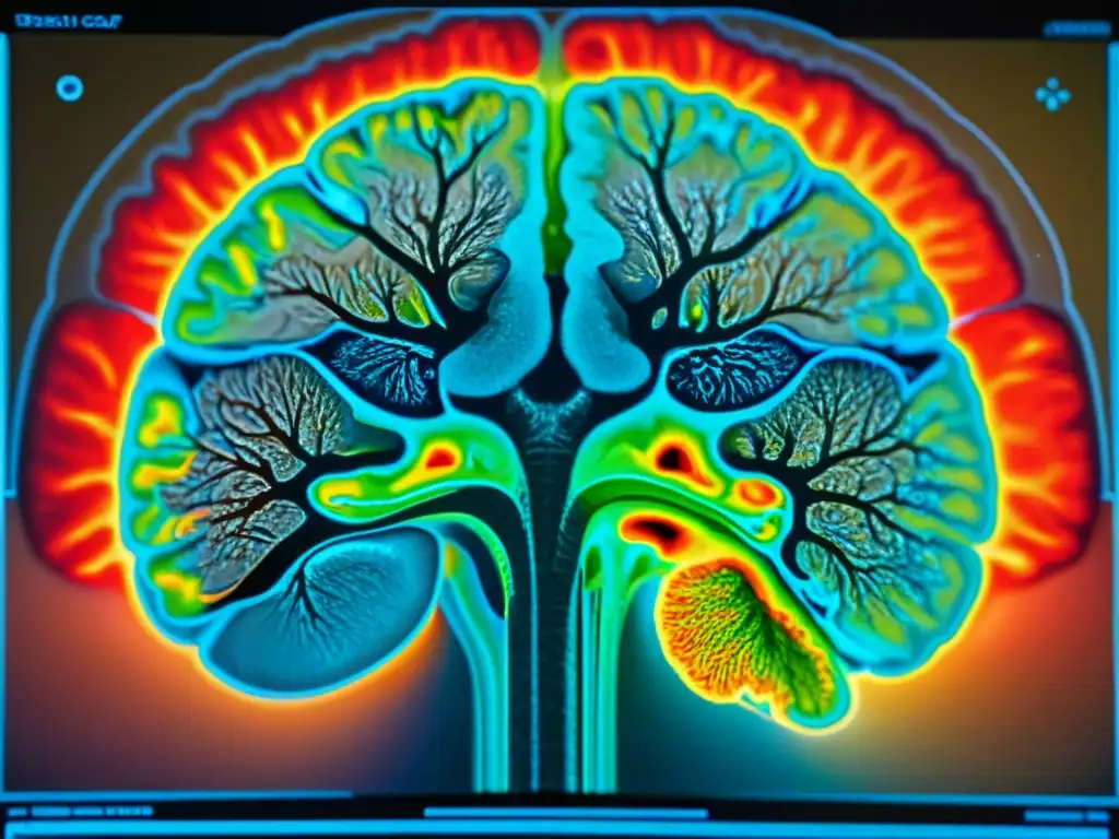 Explorando la actividad cerebral: amígdala y corteza prefrontal en detalle Imagen detallada del escaneo cerebral con actividad en la amígdala y corteza prefrontal, resaltando la compleja interacción entre emociones, cognición y regulación del sistema inmunológico en el Trastorno Límite de Personalidad vulnerabilidad inmunológica