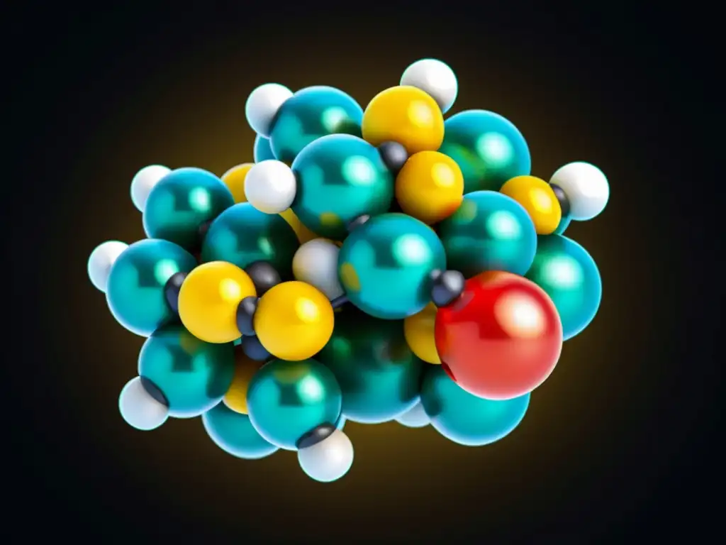 Detalle vibrante: Molécula de glutatión en alta definición Una imagen detallada de una molécula de glutatión, con colores vibrantes y una estructura molecular compleja