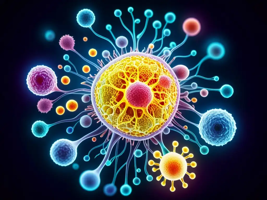 Una imagen detallada de alta resolución del sistema inmunológico humano, mostrando la red intricada de células, anticuerpos y órganos