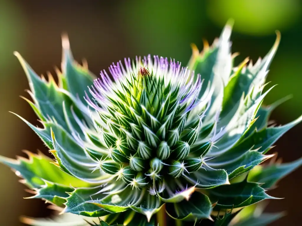 Detalle asombroso de cardo verde: frescura y vitalidad Imagen detallada de un cardo mariano verde vibrante, con patrones y texturas intrincados en hojas y tallo