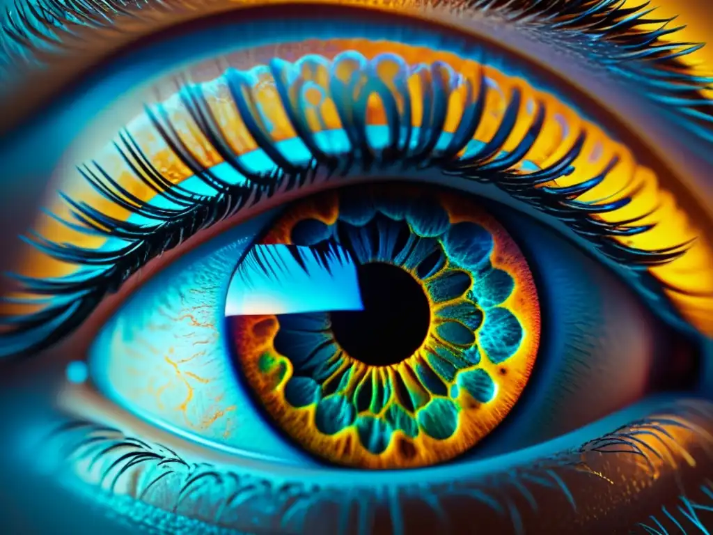 Exploración retiniana de vanguardia revela estructura ocular Imagen de alta resolución de tecnología de escaneo retiniano capturando detalles intrincados del ojo, con colores vibrantes y estética futurista, mostrando capacidades avanzadas en detección precoz de enfermedades autoinmunes