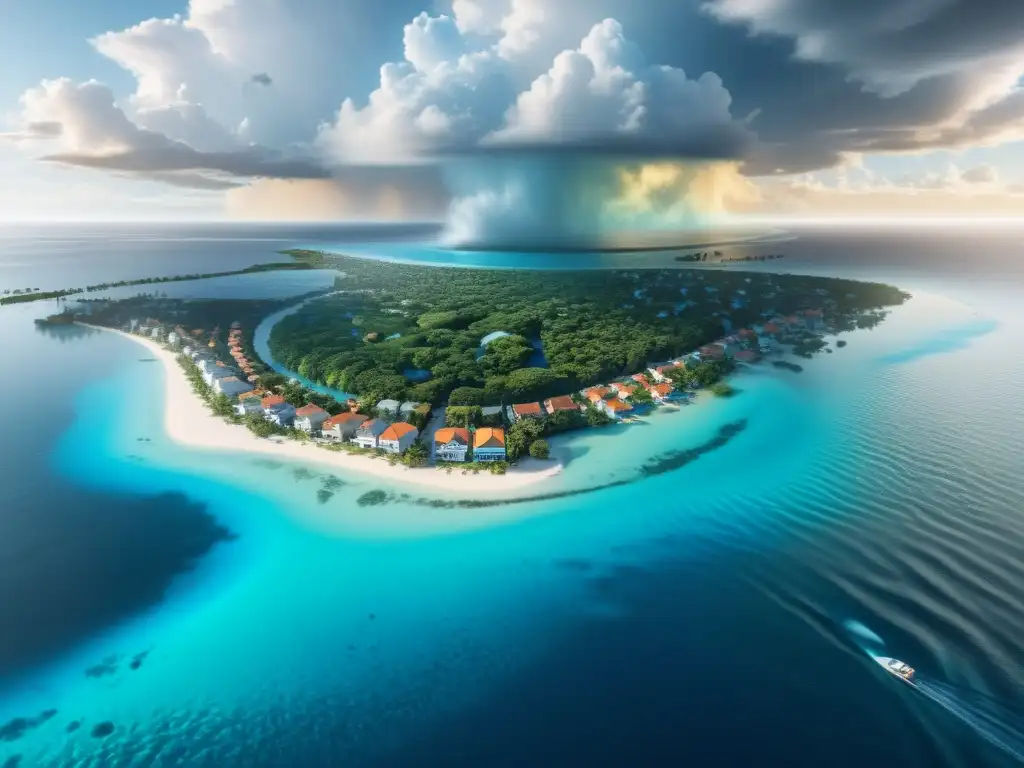Desolación costera: impacto del cambio climático en 8k Imagen impactante del aumento del mar, con aguas azules engullendo calles y edificios, mostrando la devastación del cambio climático