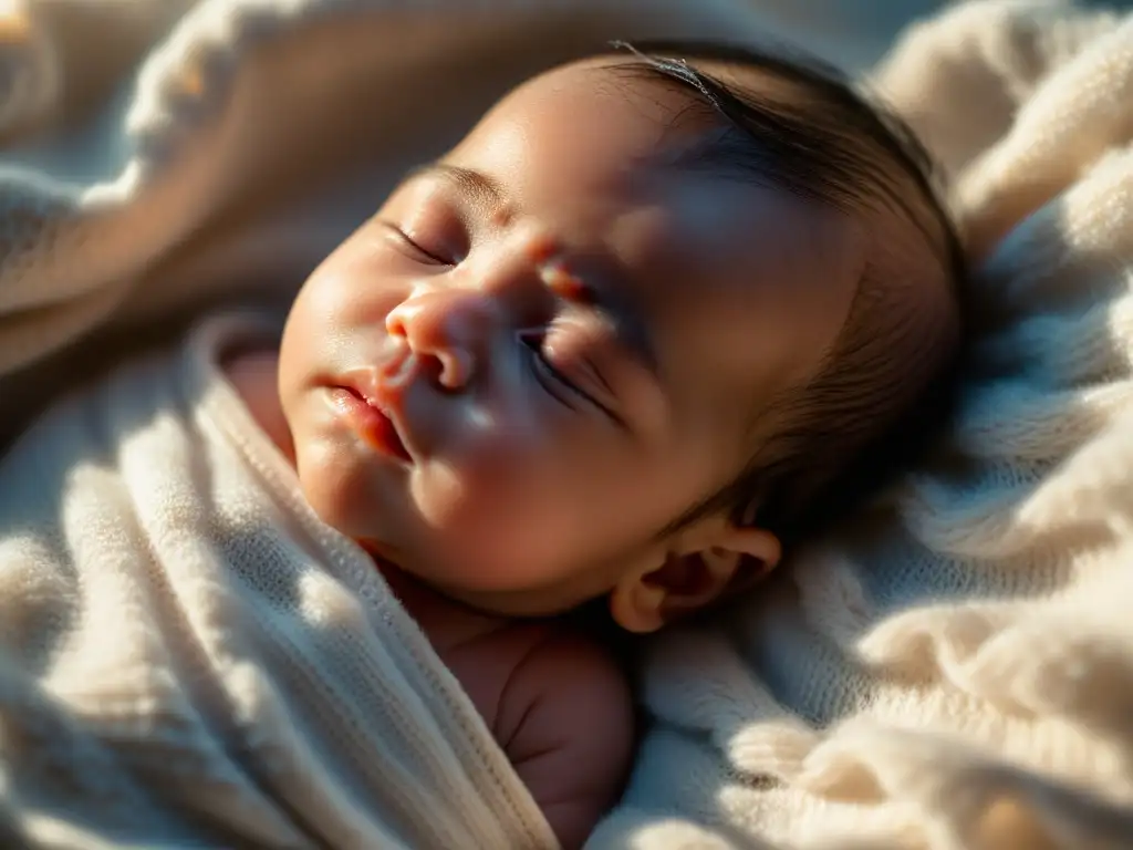 Tierno recién nacido con ojos cerrados y manos diminutas Imagen impactante de la inocencia y vulnerabilidad de un recién nacido, destacando la microbiota y el sistema inmune