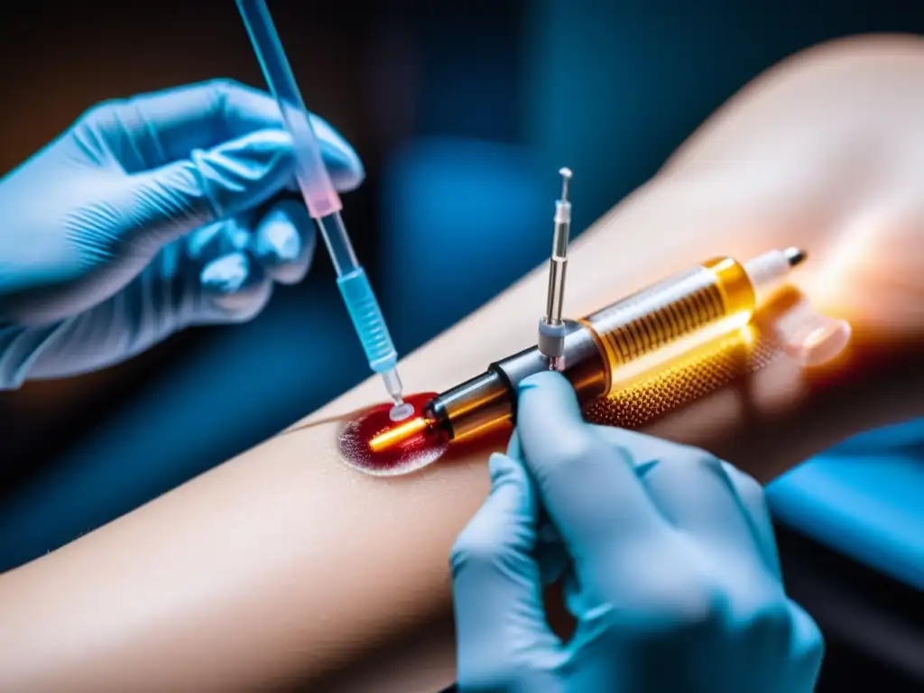 Inyección de vacuna: precisión y avance médico Imagen impactante del momento preciso en que se administra una vacuna, resaltando la tecnología y el desarrollo de vacunas para inmunidad