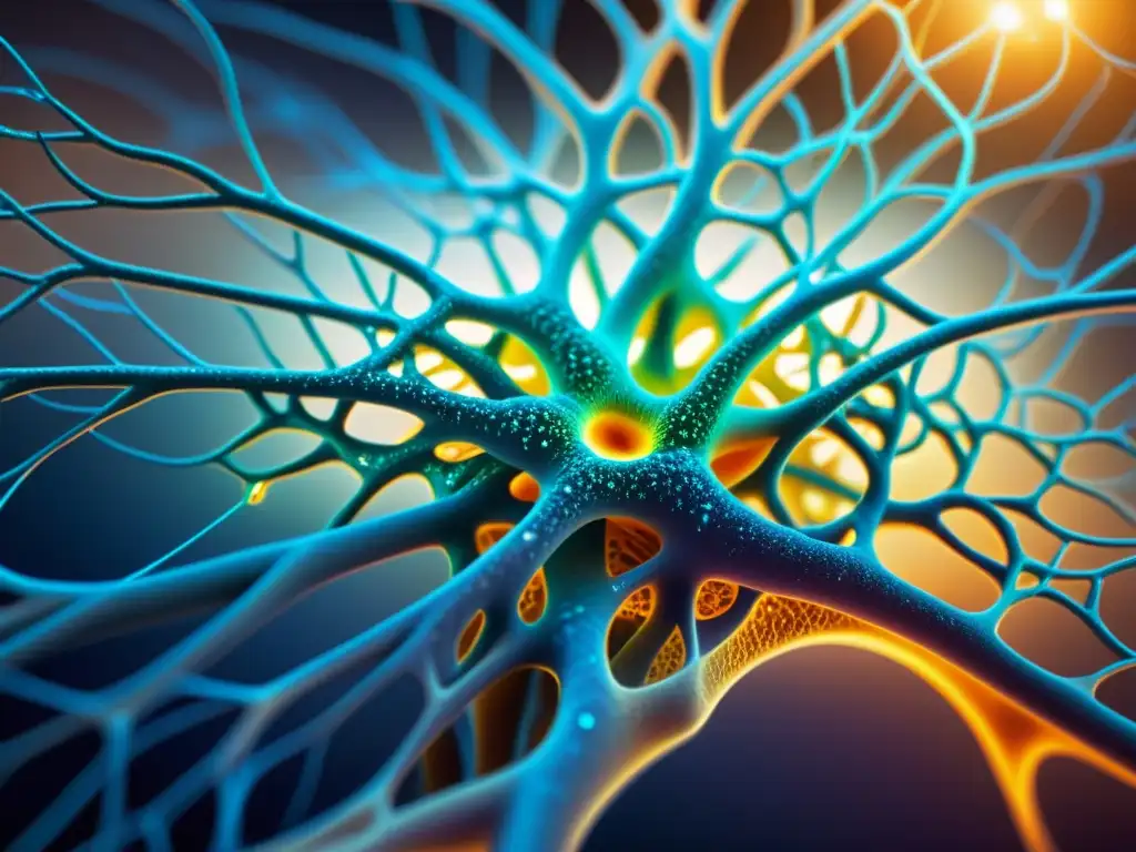 Redes neuronales: estrés psicológico e inmunidad Imagen impactante de una red neuronal detallada que representa la relación entre estrés psicológico y enfermedades autoinmunes