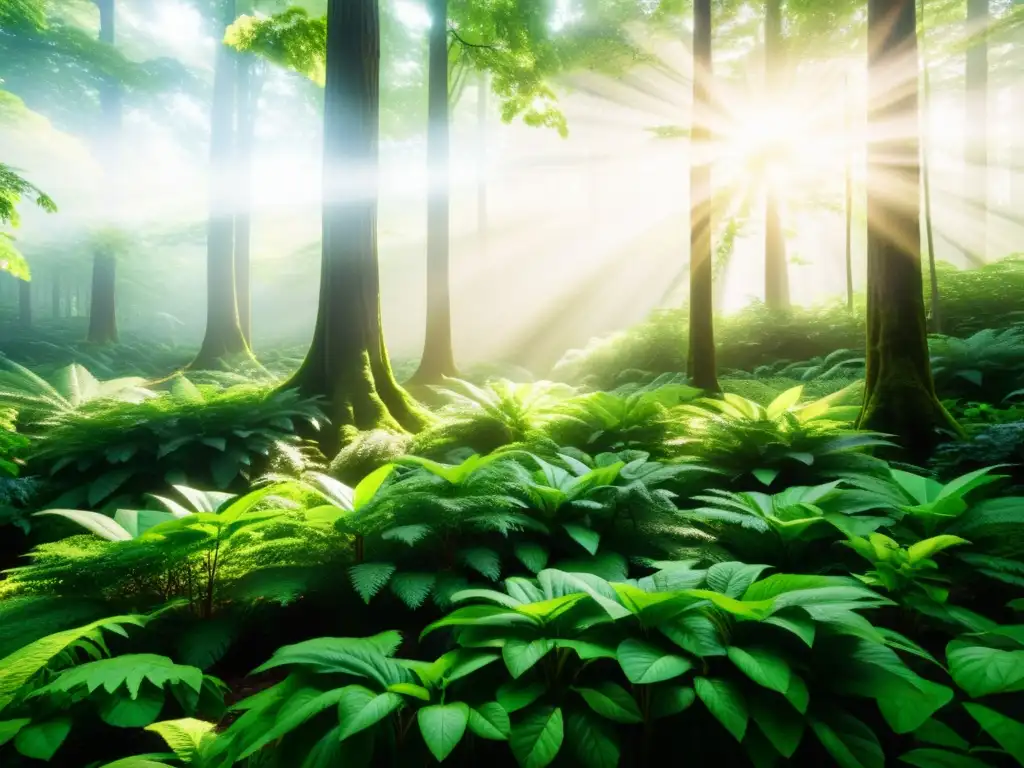 Bosque vibrante: fuente natural de vitamina E Imagen impresionante del bosque verde exuberante con alimentos ricos en vitamina E, destacando los beneficios para el sistema inmunológico