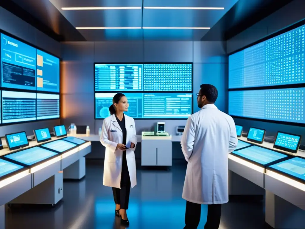 Centro de investigación genética: innovación y precisión en terapia inmune Imagen de laboratorio futurista con científicos trabajando en terapia génica para fortalecer sistema inmune, reflejando innovación y precisión