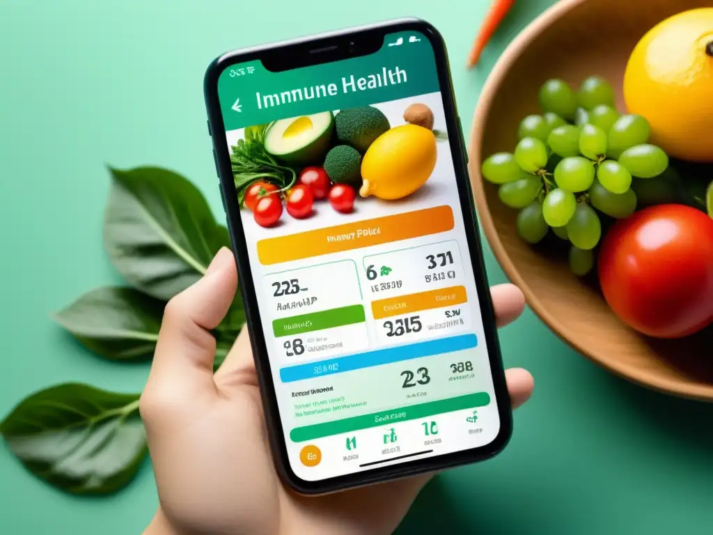 Interfaz de App para Mejorar la Salud Inmune Imagen 8k de pantalla de smartphone mostrando app para mejorar salud inmunológica con diseño moderno y atractivo