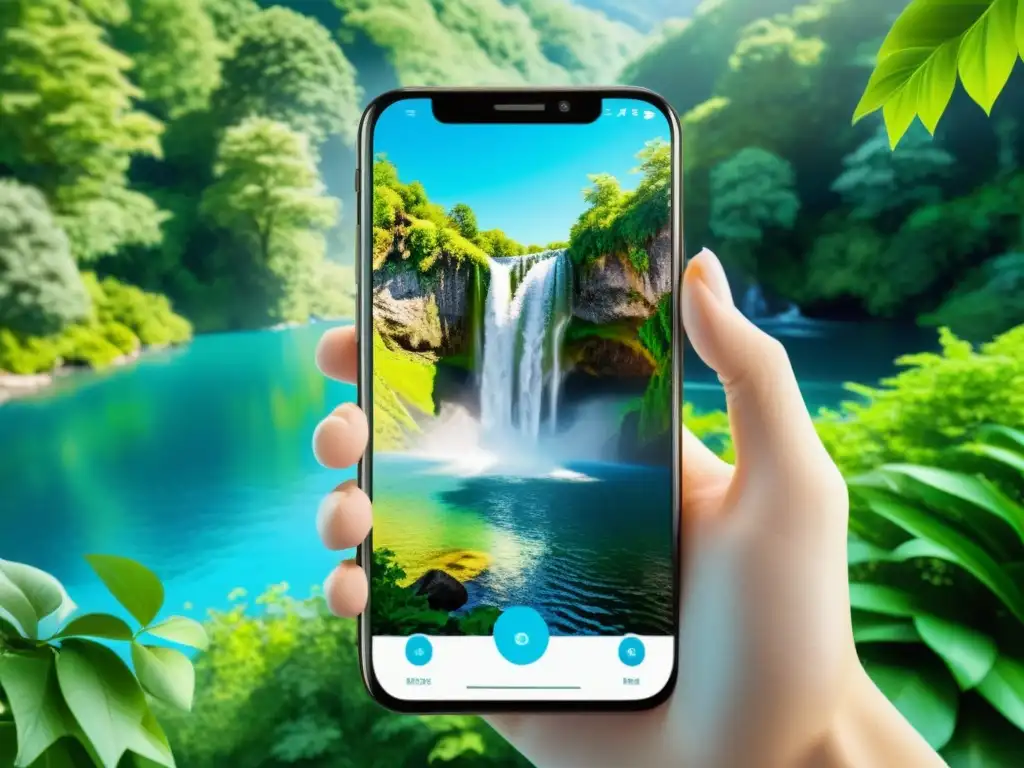 Imagen de pantalla de smartphone: Naturaleza serena y vívida Imagen de pantalla de smartphone con escena natural relajante, ideal para contrarrestar los efectos del estrés en el sistema inmunológico