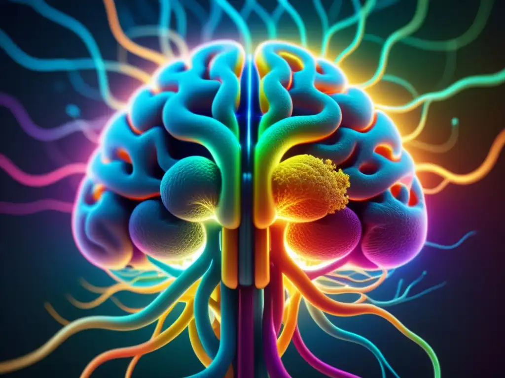 Una imagen de alta resolución de un cerebro vibrante y saludable rodeado de una aura brillante de energía, con intrincadas conexiones neurales