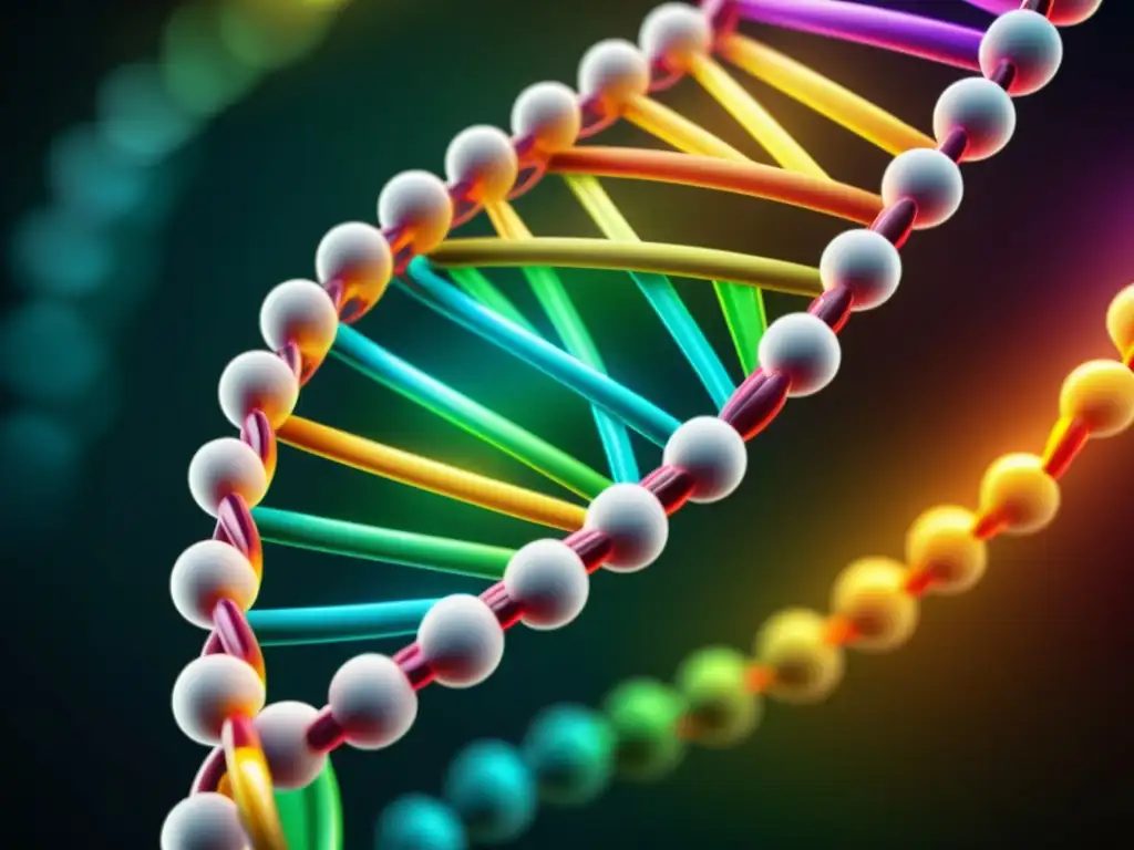 Estructura de ADN en 8k: Genética de enfermedades inmunes Una imagen ultradetallada en 8k de una estructura de doble hélice de ADN, con colores vibrantes y detalles intrincados, simbolizando la base genética de las enfermedades hereditarias del sistema inmunológico