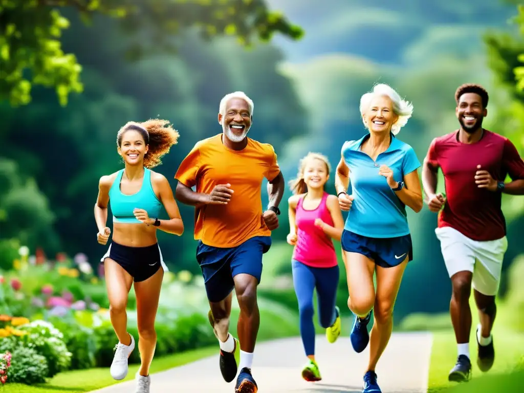 Vitalidad radiante: Multivitaminas para todos Imagen vibrante de personas diversas sonrientes, disfrutando actividades al aire libre