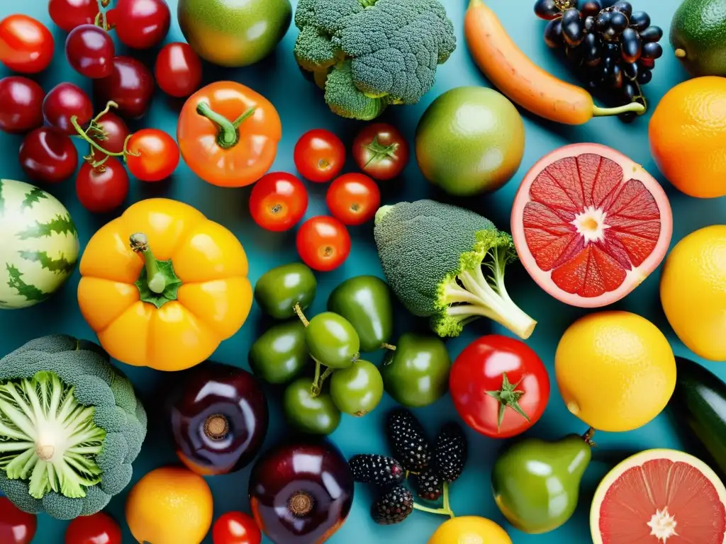 Patrón geométrico de frutas y verduras: Detox y vitalidad Una impactante composición geométrica de frutas y verduras coloridas, irradiando frescura y vitalidad para aprovechar los beneficios de una desintoxicación alimentaria y fortalecer el sistema inmunitario