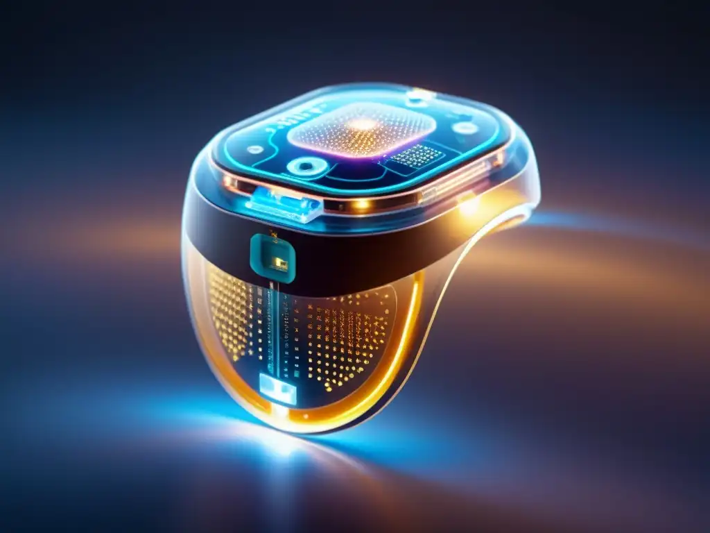 Implante futurista 8k interactúa con sistema inmune Implante wearable interactuando con el sistema inmunológico a nivel microscópico, mostrando una relación compleja entre tecnología y biología