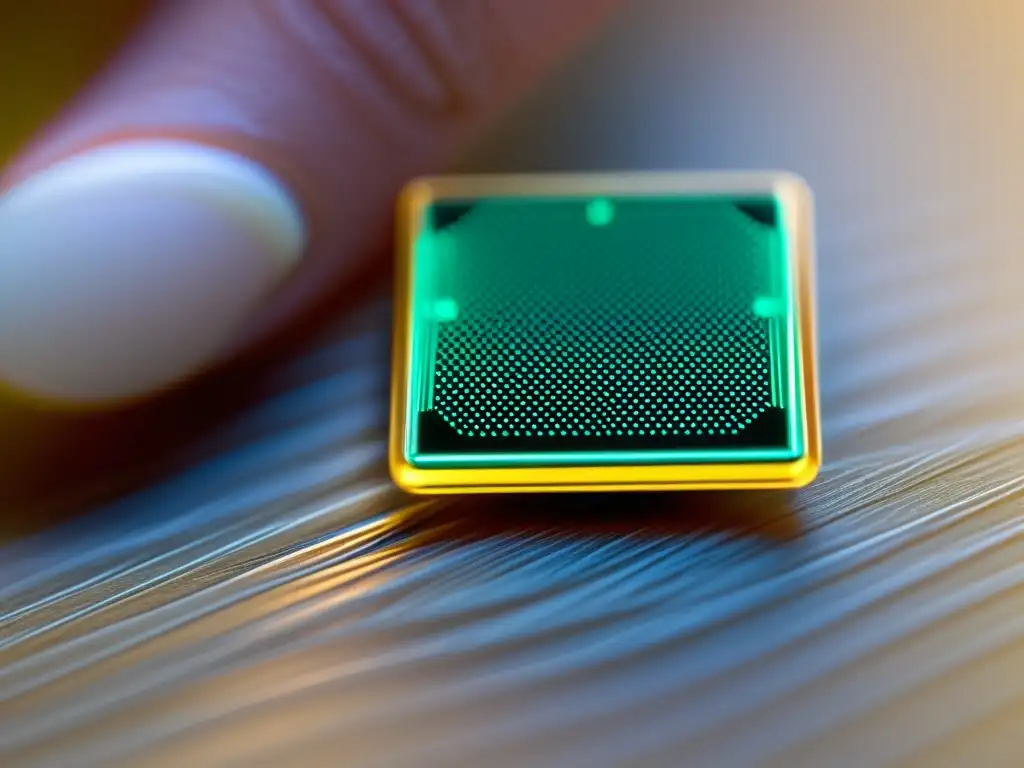 Sensor inmunológico implantable: nanotecnología en la punta del dedo Implantes sensores inmunológicos ajuste tratamientos: Imagen de sensor inmunológico implantable en un dedo, destacando la minuciosidad y la tecnología futurista