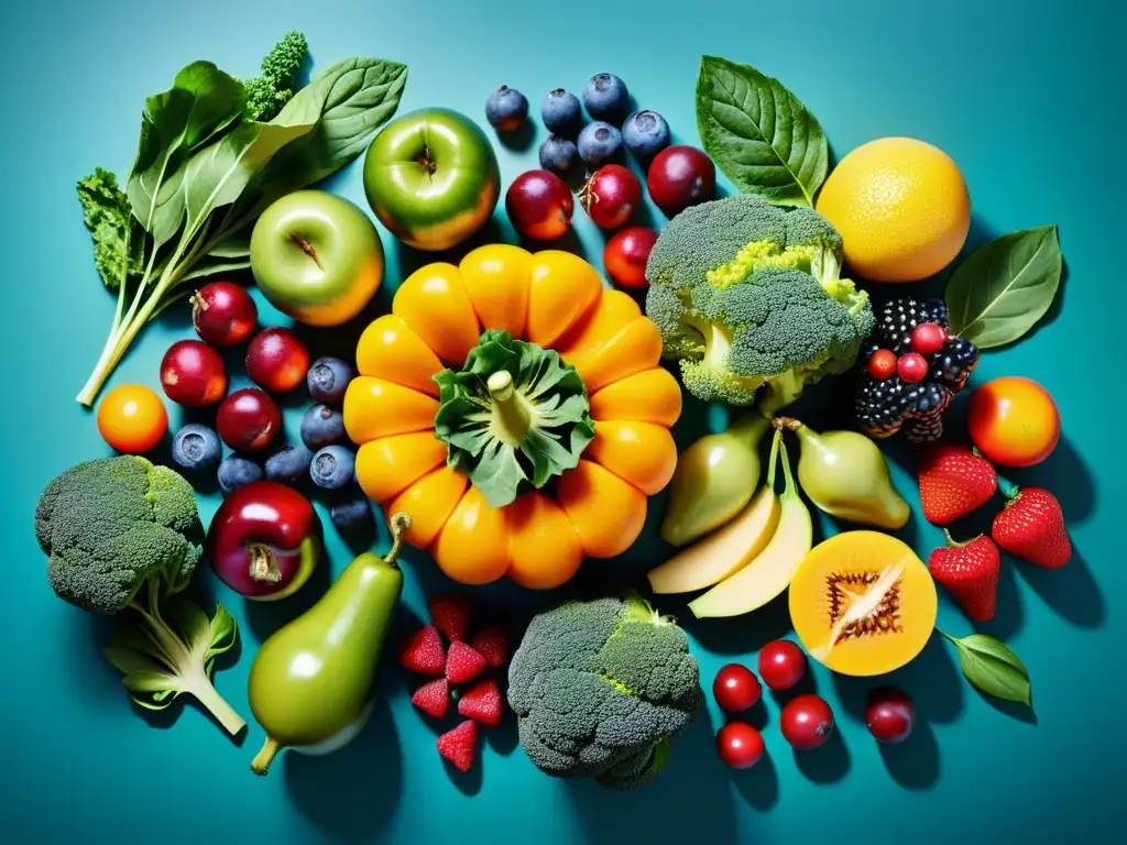 Una impresionante exhibición de frutas y verduras coloridas, perfecta para fortalecer el sistema inmunológico