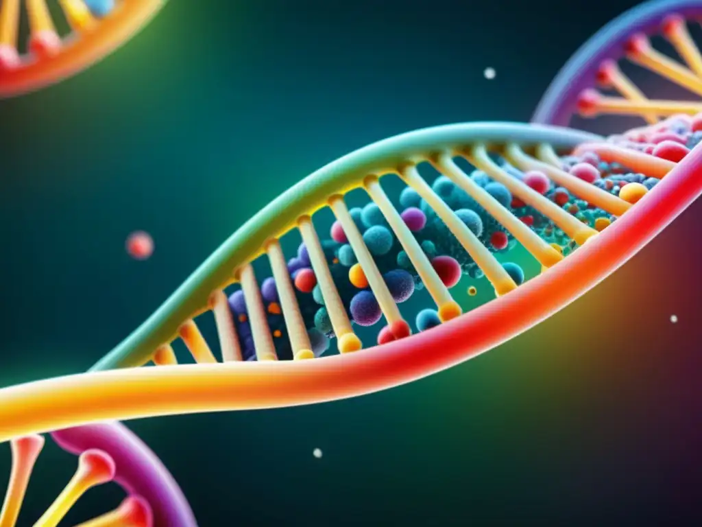 DNA y células inmunes: Conexión profunda Una impresionante imagen en 8k de una colorida cadena de ADN entrelazada con vibrantes células del sistema inmunológico, simbolizando la profunda conexión entre la genética y la fuerza del sistema inmunológico