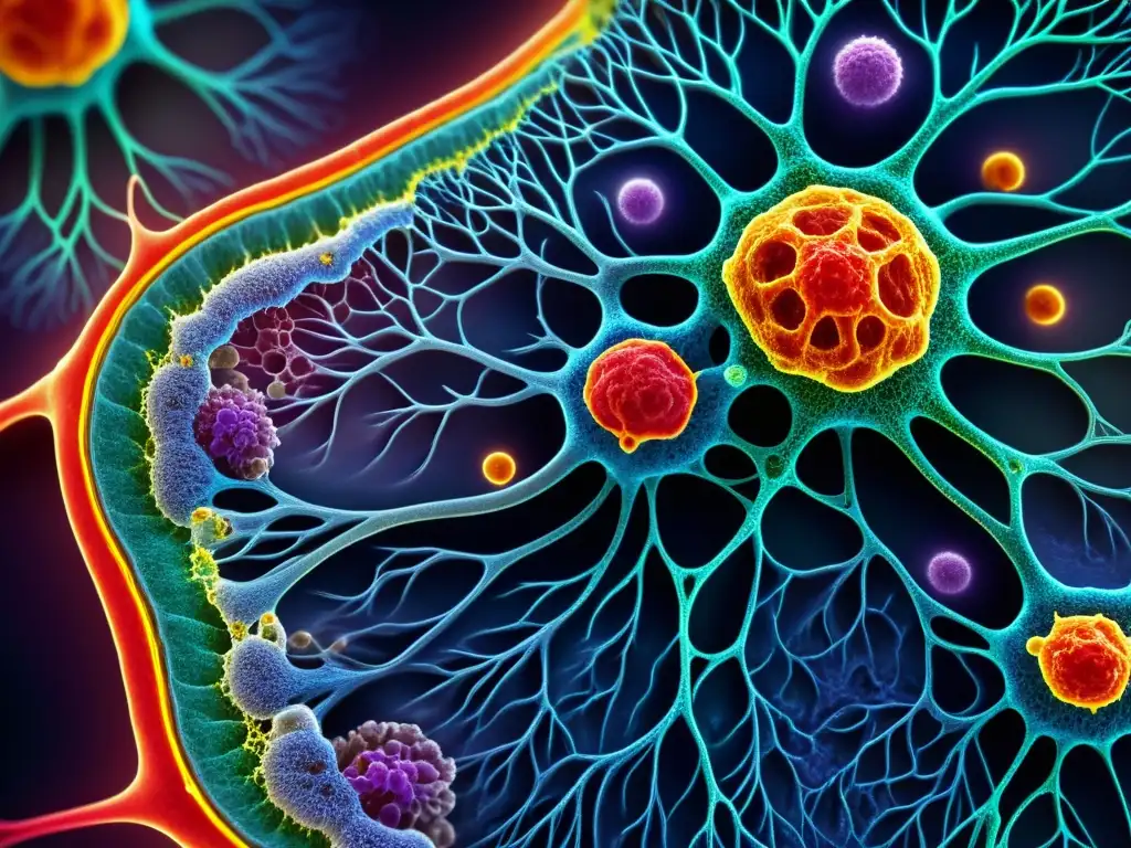 Una impresionante imagen detallada de una sección transversal de los ganglios linfáticos humanos, resaltando la complejidad del sistema inmunológico