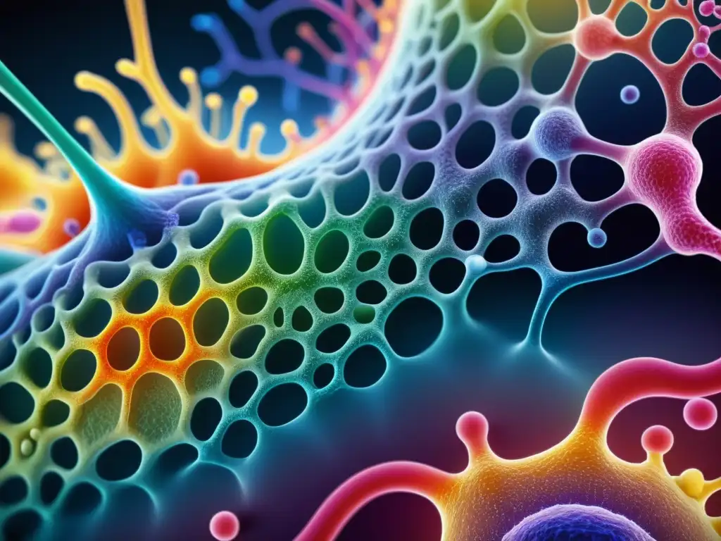 Una impresionante imagen de la diversa comunidad de microbiota intestinal, resaltando los beneficios de probióticos en enfermedades autoinmunes