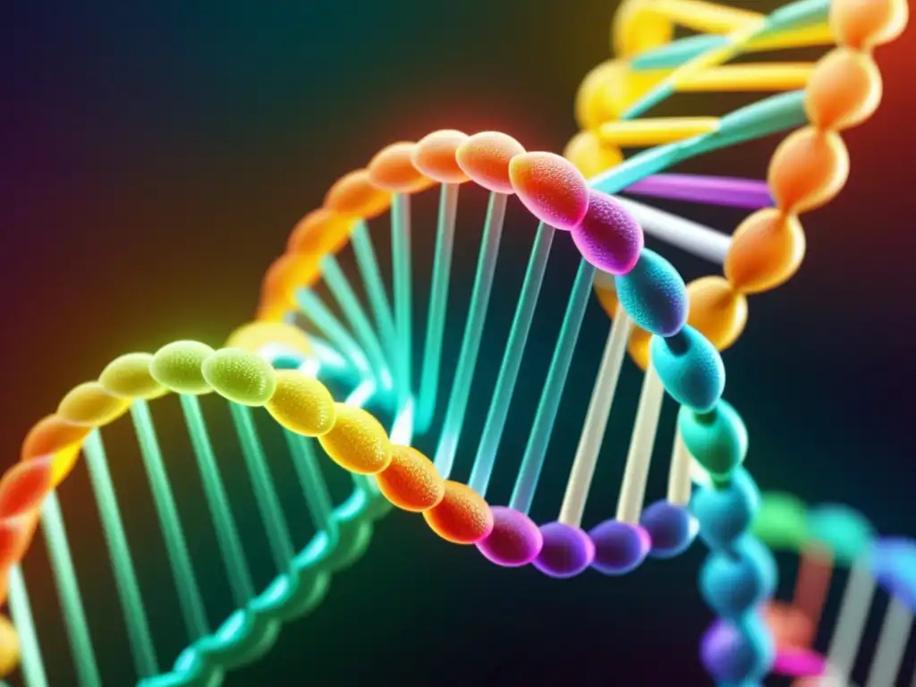 ADN vibrante entrelazado con hábitos saludables Una impresionante imagen 8k de una doble hélice de ADN con colores vibrantes que representan marcadores genéticos