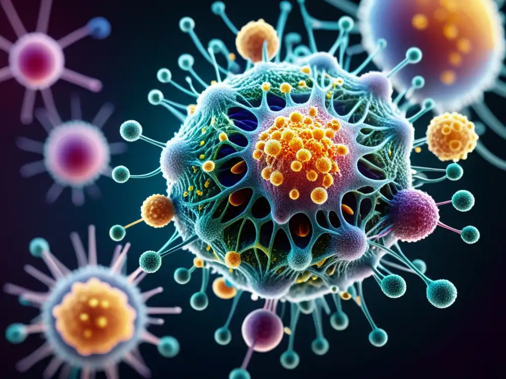 Increíble red de células inmunes en acción Una impresionante imagen de un intrincado sistema inmunológico en acción, resaltando el papel del glutatión en la salud