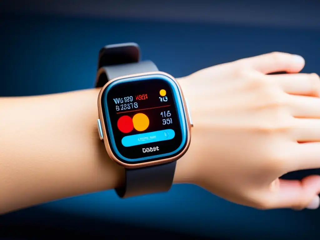 Monitor de glucosa ultramoderno: integración perfecta con app Un innovador dispositivo wearable para monitoreo de diabetes tipo 1 con diseño futurista y tecnología avanzada