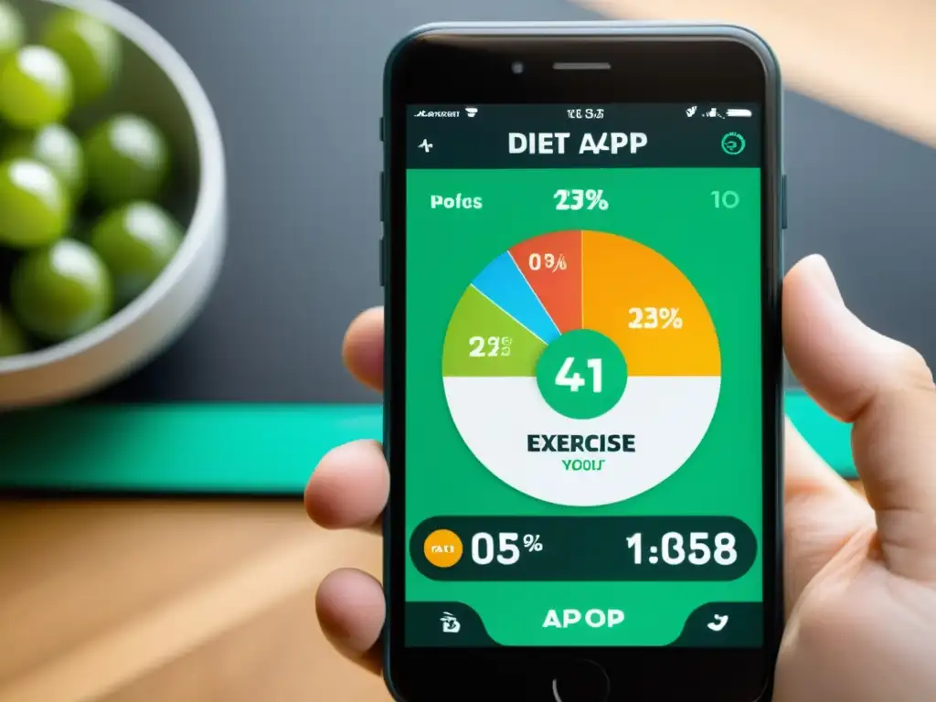 App de dieta y ejercicio: interfaz profesional y educativa Interfaz de app de dieta y ejercicio con gráficos detallados, información nutricional y diseño profesional