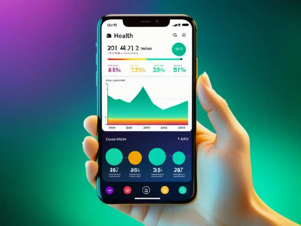 Interfaz de salud inmunológica: datos vibrantes y diseño moderno Interfaz de app de salud inmunológica con gráficos vibrantes y diseño moderno