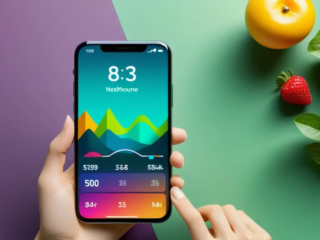 Interfaz de app de salud moderna con gráficos vibrantes Interfaz de app para fortalecer sistema inmunológico con gráficos vibrantes y actividades saludables en un entorno natural y relajante