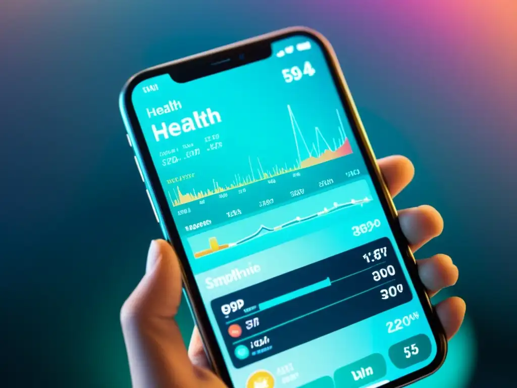Interfaz futurista de app de salud con gráficos inmersivos Interfaz futurista de app de salud mostrando datos inmunológicos