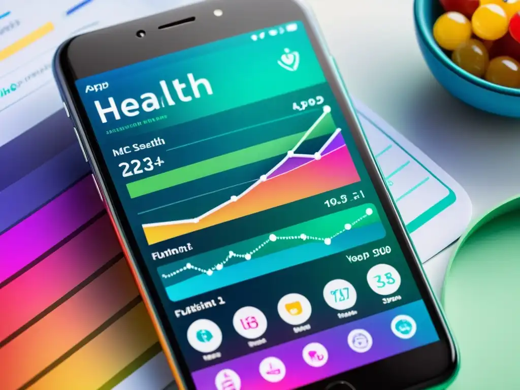 Interfaz futurista de app para mejorar la salud inmune Interfaz futurista de app para mejorar salud inmunológica con gráficos vibrantes y elementos de navegación intuitivos